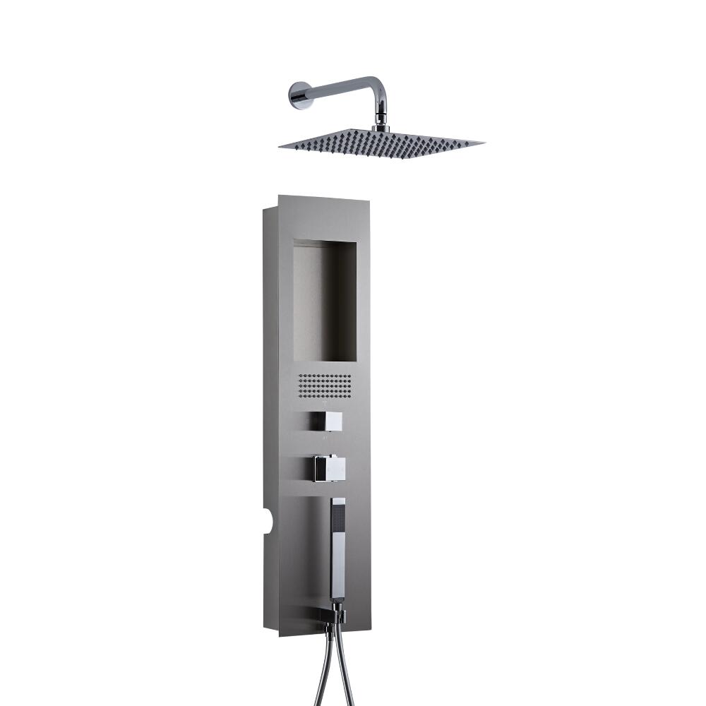 Colonne de Douche Encastrée Métal Brossé Pommeau de Douche Carré 30cm & Bras Mural