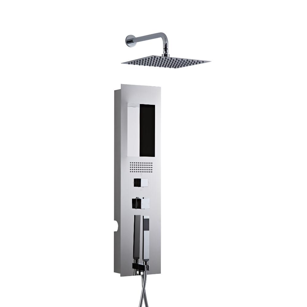 Colonne de Douche Encastrée Chromée Pommeau de Douche Carré 30cm & Bras Mural