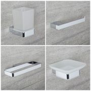 Ensemble de 4 Accessoires de Salle de Bains Kubix - Alliage de Zinc - Finition Chromée