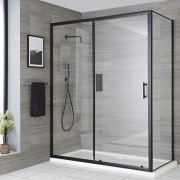 Cabine de douche d’angle à porte coulissante – Noir - Avec receveur blanc - Choix de tailles - Nox