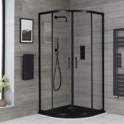 Cabine de douche quart de cercle - Noir - Choix de finitions de receveur à effet texturé - Nox