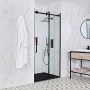 Porte de douche coulissante noire sans cadre - Receveur de douche texturé - Choix de tailles - Nox