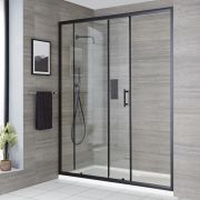 Porte de douche coulissante – Noir – Avec receveur blanc - Choix de tailles – Nox