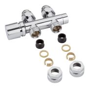Robinet de radiateur droit - Chromé - Raccordement central - Adaptateurs cuivre 15mm