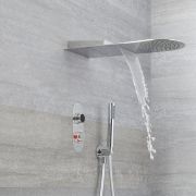 Douche Digitale Thermostatique 3 Fonctions - Pommeau Cascade Mural & Douchette - Narus