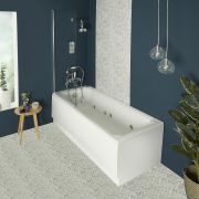 Baignoire douche rectangulaire balnéo rétro - 170 cm x 75 cm - Pare-baignoire chromé - Choix de tabliers - Richmond