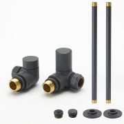 Robinet de radiateur d’angle moderne et kit de tuyauterie - Anthracite