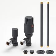Robinet de radiateur coudé thermostatique avec tête de réglage et kit de tuyauterie - Anthracite