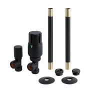 Robinet de radiateur coudé thermostatique moderne et kit de tuyauterie - Noir