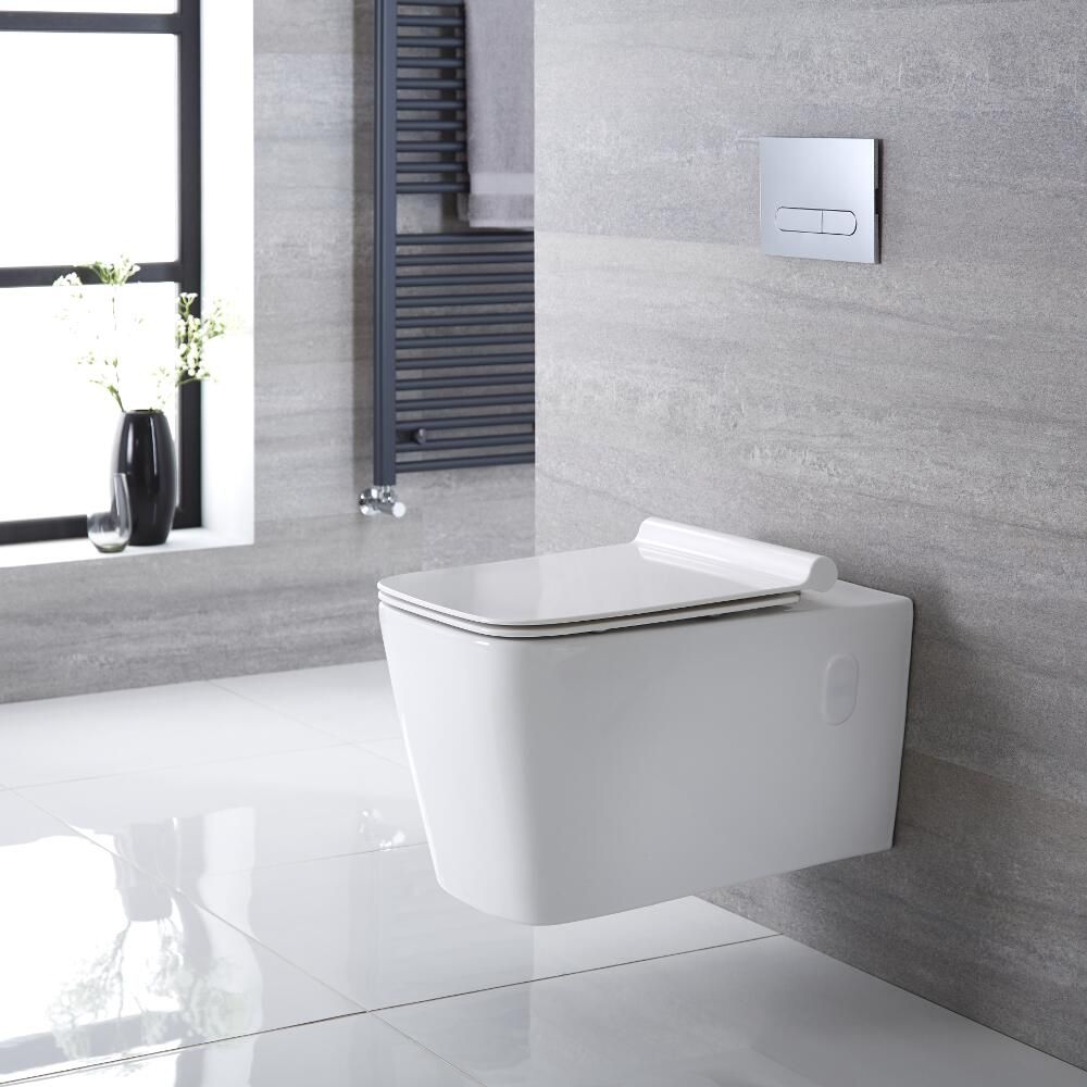 Cuvette WC suspendu cubique avec abattant Blanc Sandford