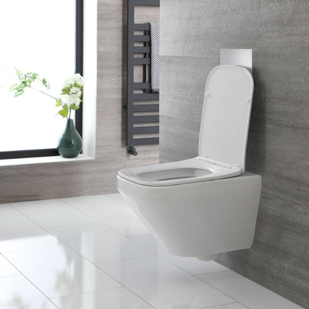 Cuvette WC suspendue carree moderne Sans bride Blanc Exton