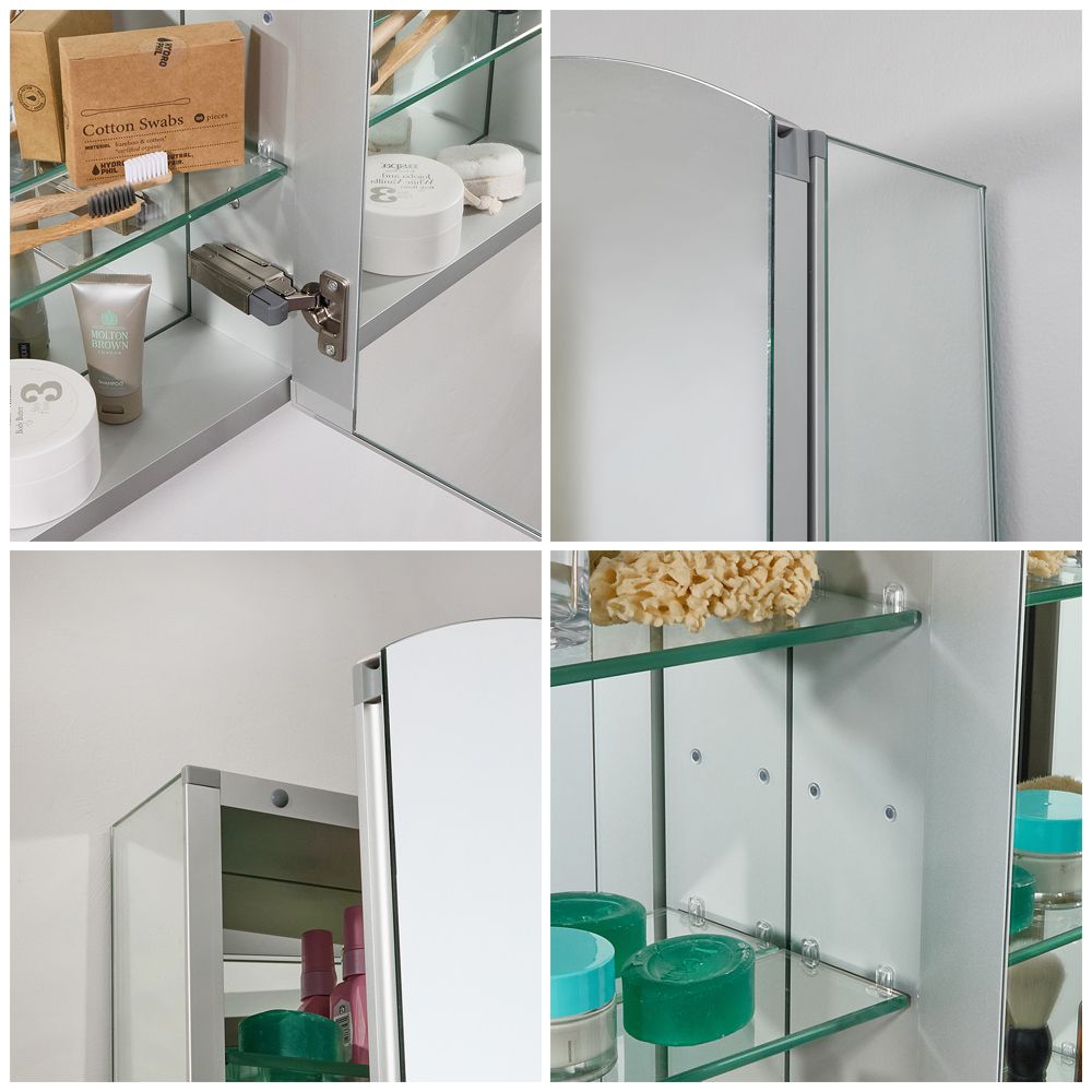 Armoire à Miroirs Salle De Bain Bath Vida 2 Portes Acier Inoxydable - Verrouillage Magnétique Argent