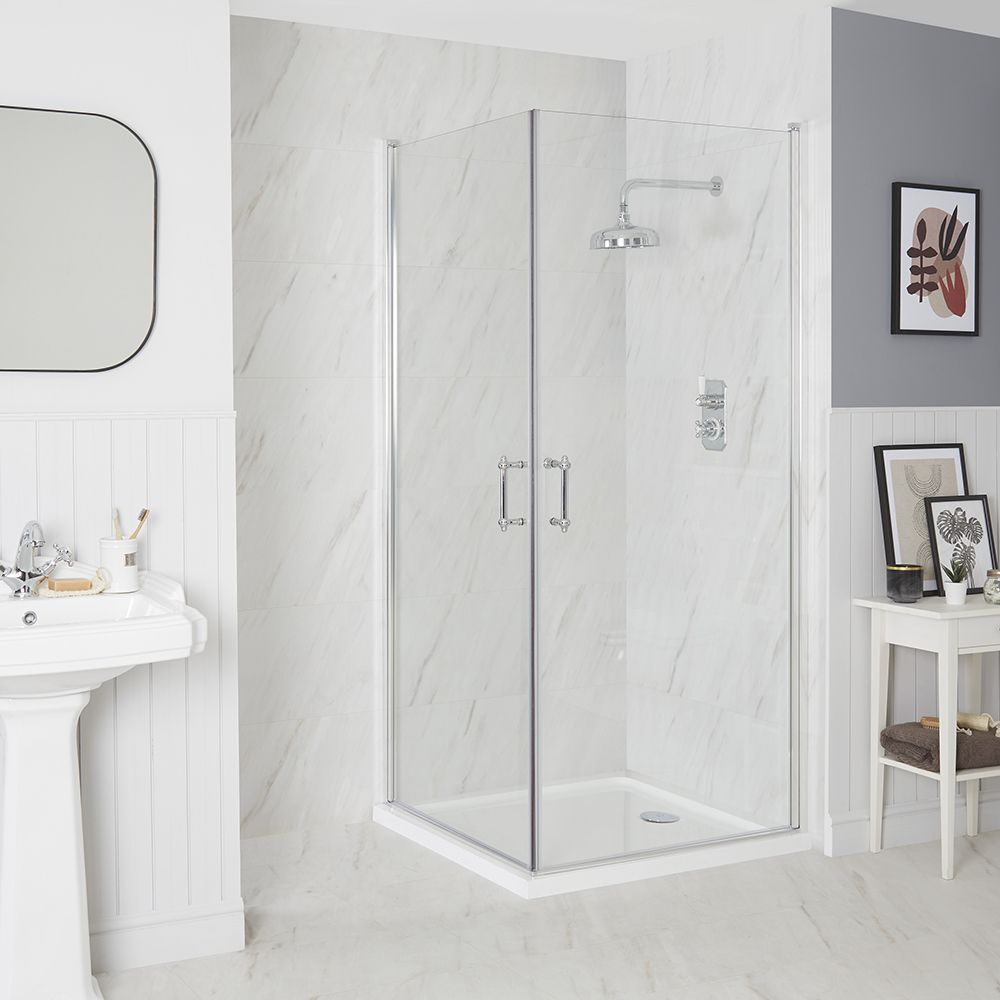 Cabine de douche d’angle rétro – Double portes pivotantes – Choix de