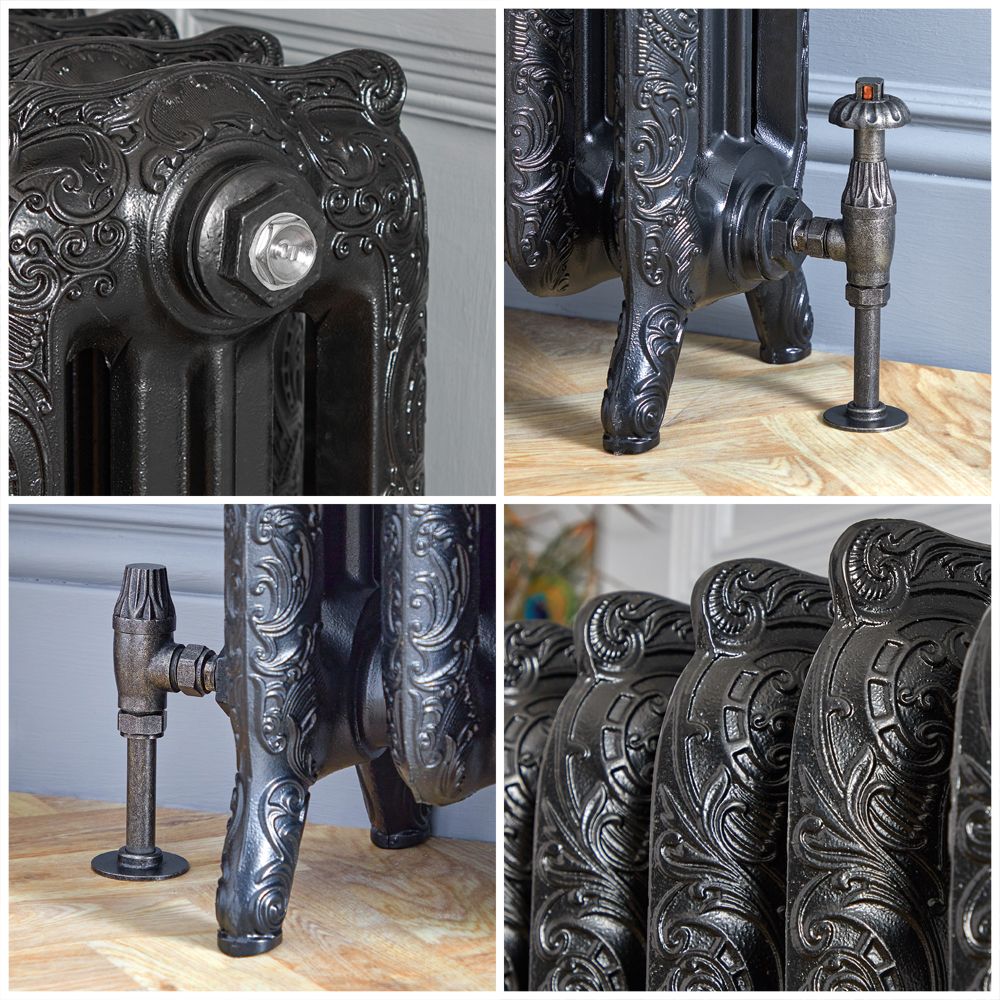 Radiateurs fonte anciens décorés, lisses, classiques, chauffe-plat