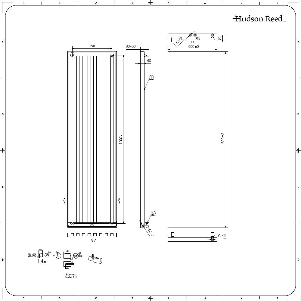Radiateur vertical anthracite 180x50cm Rubi & Barre porte serviette 42x6cm