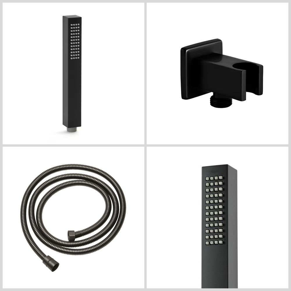 Système De Douche Noir Avec Bec De Baignoire Cascade, Valve D