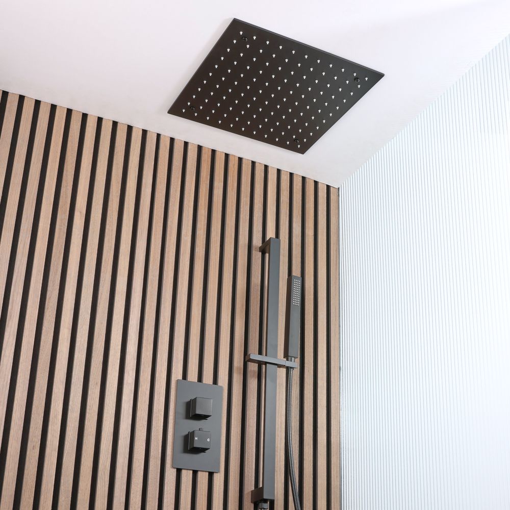 Pommeau De Douche Carré LED 40x40cm - Changement De Couleur Selon Température | Douchette Plafond Ultra Plate - 6