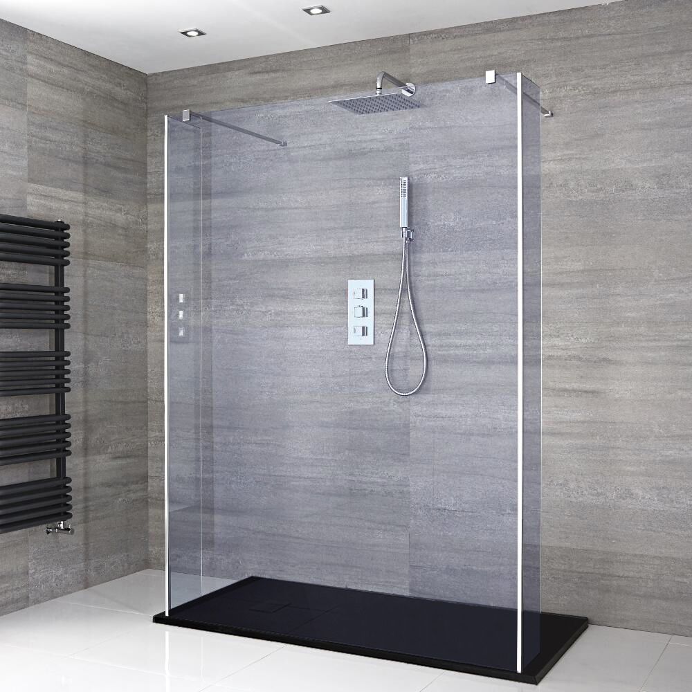 Paroi De Douche à L'italienne, 120 X 200 X 92 Cm, Gun Métal, Cadre Gris, Verre - AMBERI