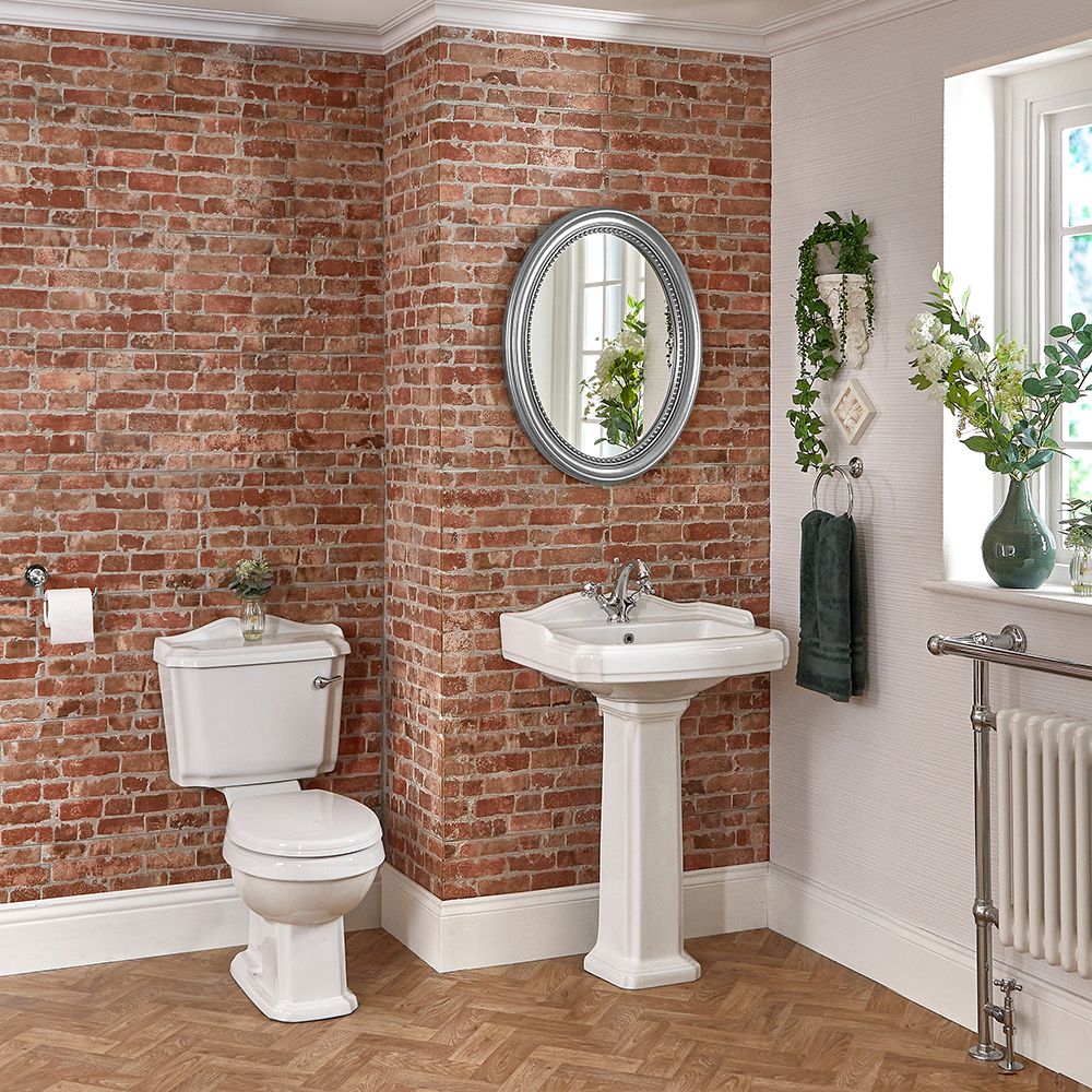 Pack WC et lavabo sur colonne rétro - 1 trou – Blanc - Windsor