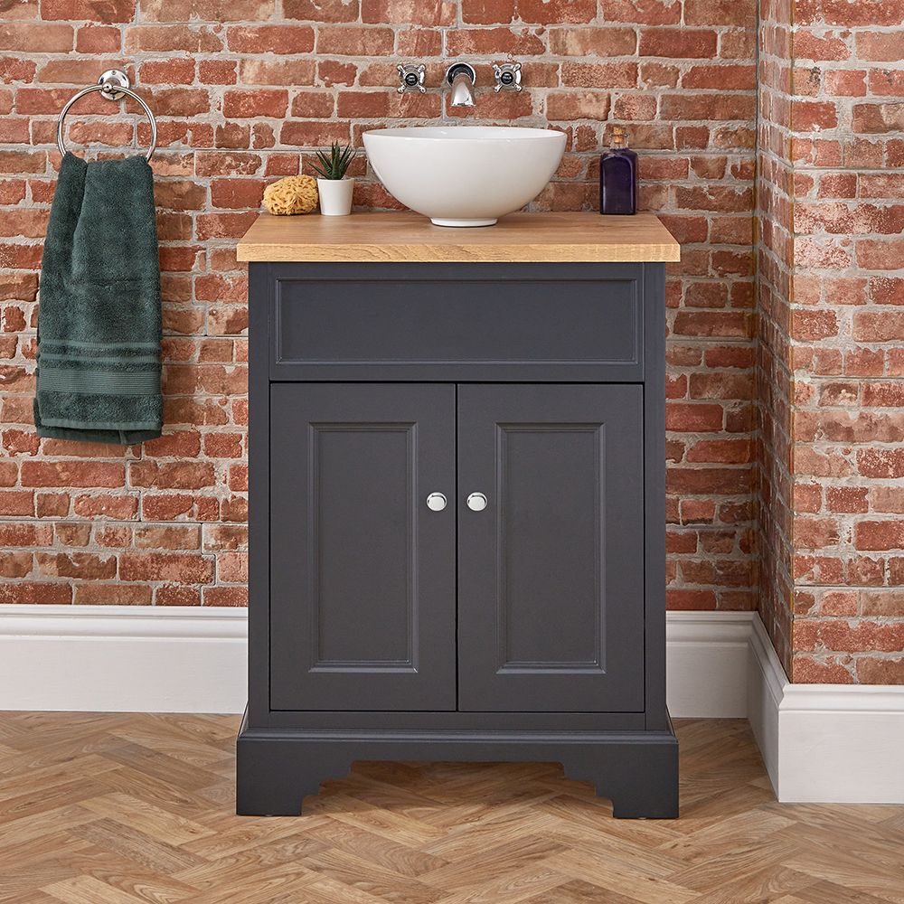 Meuble lavabo rétro – Gris noir - 64,5 cm - Choix de poignées et de vasques  – Thornton