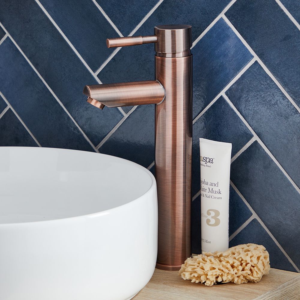 Mitigeur lavabo Haut monotrou - Design moderne cuivre - Hudson Reed