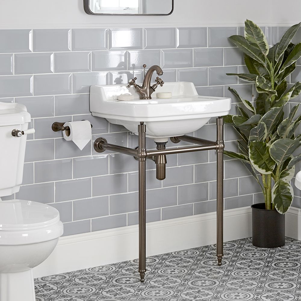 Porte brosse WC en céramique et laiton bronzé salle de bain rétro