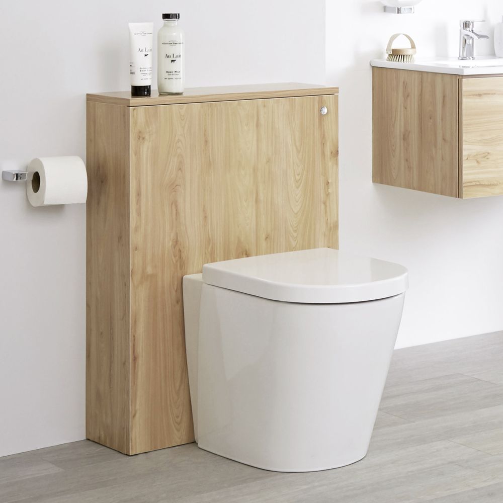 Meuble WC avec cuvette WC à poser - 60 cm - Effet chêne doré