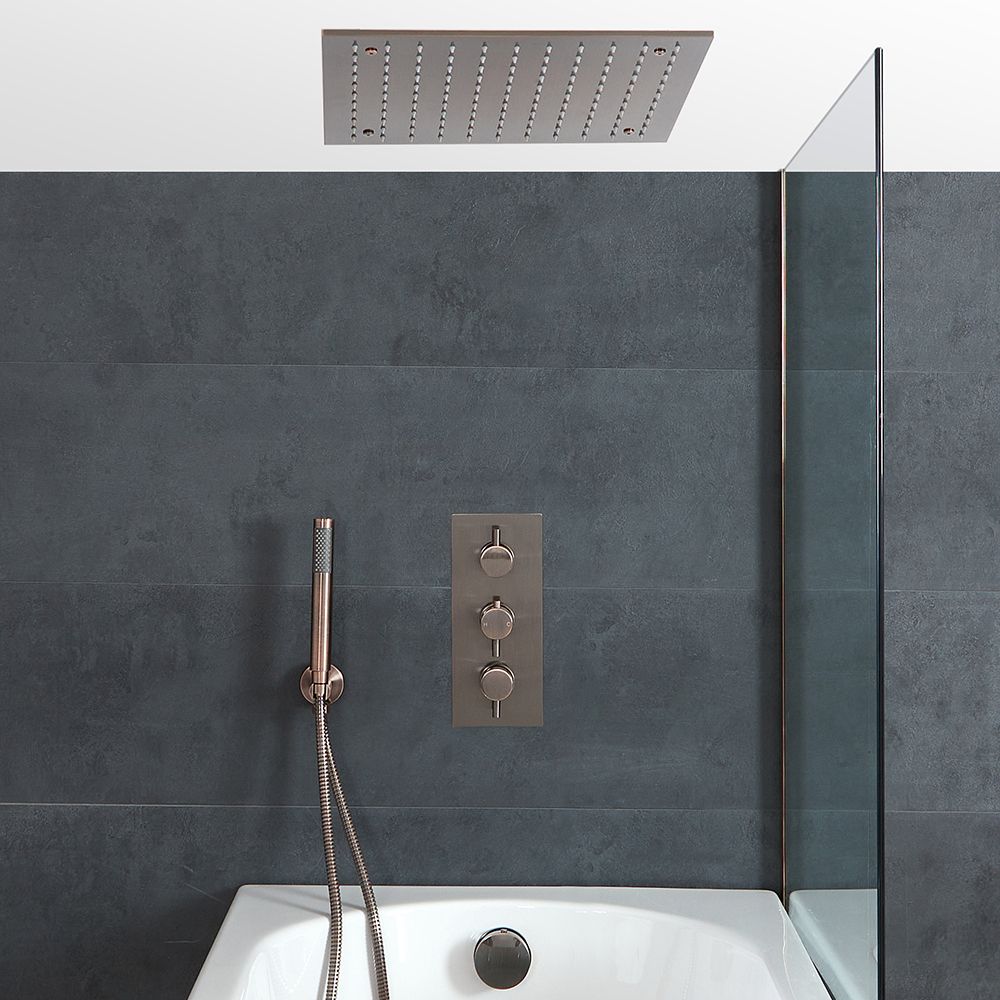 Robinet de baignoire mural gris/or brossé en cuivre douchette en ABS pour  salle de bains