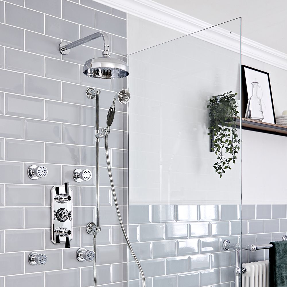 Système de douche mural à trois fonctions pommeau douchette robinetterie  pour salle de bains