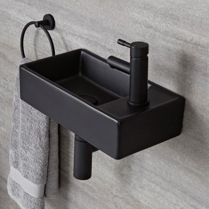 Lave-main suspendu rectangulaire – Noir – 40 cm x 22 cm - 1 trou - Nox