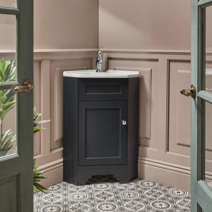 Meuble lave-mains d’angle – 58 cm – Avec lavabo – Choix de poignées et de finitions – Thornton