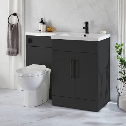 Ensemble meuble-lavabo et WC - 110,5 cm - Choix de finitions et de poignées - Option gauche ou droite - Cluo-Select