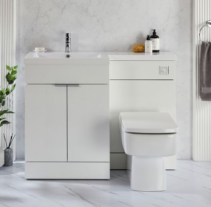Meuble WC Exton et lavabo - 110,5 cm - Choix de finitions et de poignées - Option gauche ou droite - Cluo
