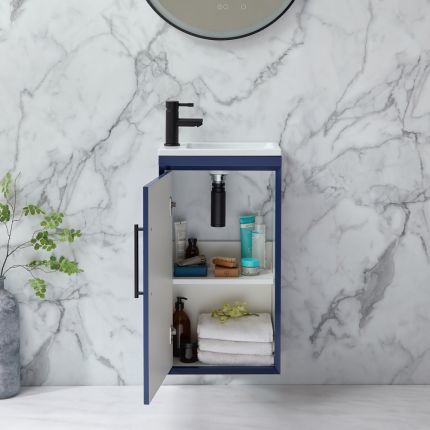 Meuble lave-mains suspendu - Avec plan vasque - 40 cm – Choix de finitions et de poignées - Edge