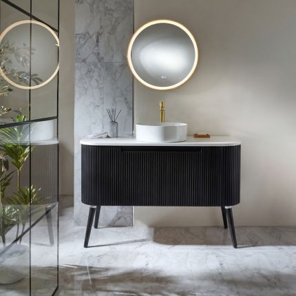 Meuble de salle de bain incurvé et cannelé – Choix de tailles, de finitions et de vasques – Chalton