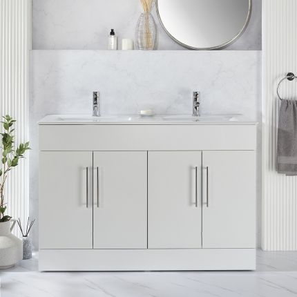 Meuble de salle de bain – 121 cm -  Avec plan vasque double - Choix de finitions et de poignées – Cluo