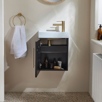 Meuble lavabo suspendu – 40 cm - Avec lavabo – Choix de finitions, de lavabos et de poignées – Cluo