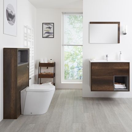 Meuble Lavabo 46.5x81cm & Pack WC Hoxton effet chêne foncé