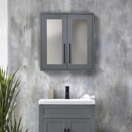 Meuble avec miroir rétro - Gris Foncé - 60cm x 65cm - Choix de finitions et de poignées - Warwick