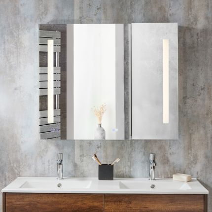 Armoire de salle de bain avec miroir et LED - 75 cm x 90 cm - Alba