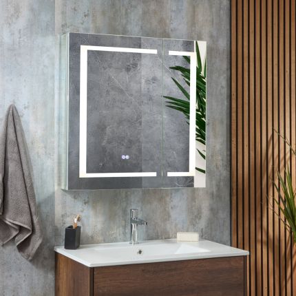 Armoire de salle de bain avec miroir et LED - 75 cm x 75 cm - Athos