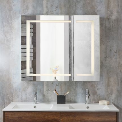 Armoire de salle de bain avec miroir et LED - 75 cm x 90 cm - Athos