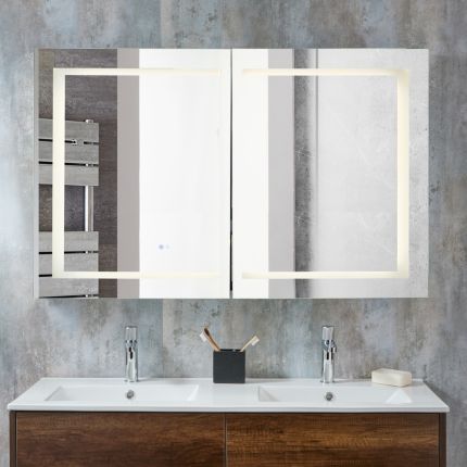 Armoire de salle de bain avec miroir et LED - 120  cm x 75 cm - Athos