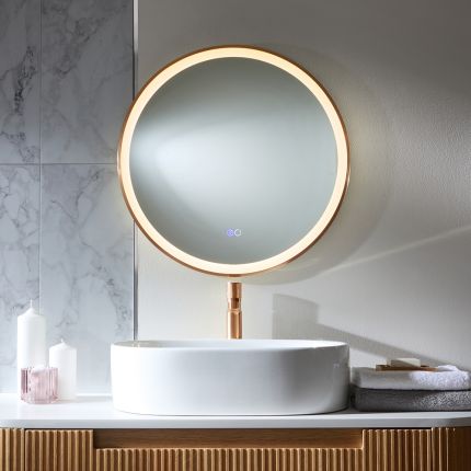 Miroir à LED - Rond - Cuivre satiné - 60 cm x 60 cm - Camila