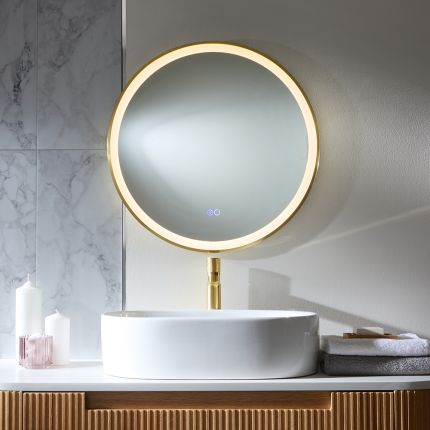 Miroir à LED - Rond - Or satiné - 60 cm x 60 cm - Camila