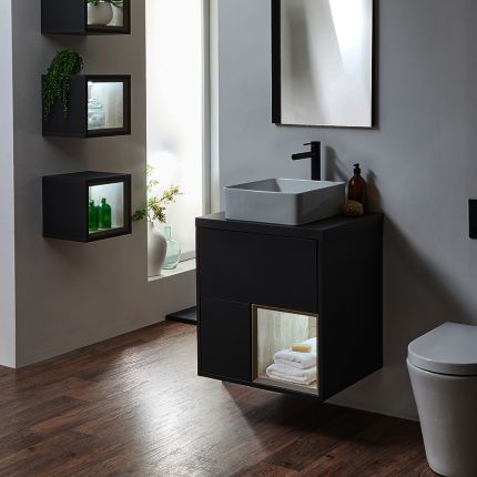Meuble de salle de bain suspendu avec niche – 60 cm – Choix de vasques, finitions et lumières LED en option – Hoxton