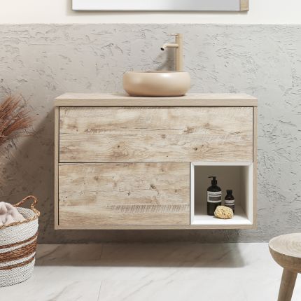 Meuble sous lavabo suspendu – Avec étagère – 100 cm – Choix de finitions, de vasques et lumières LED en option – Hoxton