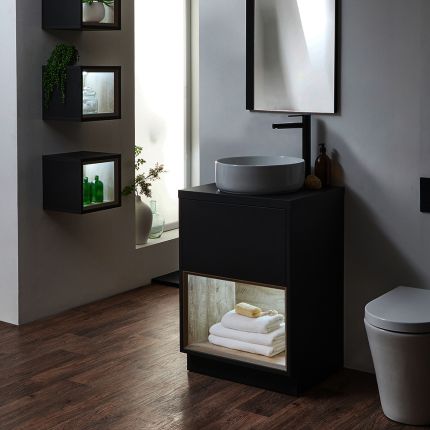Meuble de salle de bain avec niche – 60 cm – Avec vasque – Choix de finitions, de vasques et lumières LED en option – Hoxton
