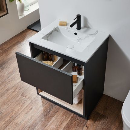 Meuble de salle de bain avec niche – 61 cm – Choix de finitions, de lavabos et lumières LED en option – Hoxton