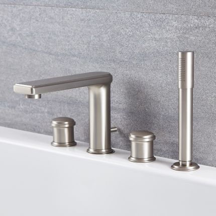 Robinet bain douche - 4 trous - Nickel brossé - Aldwick